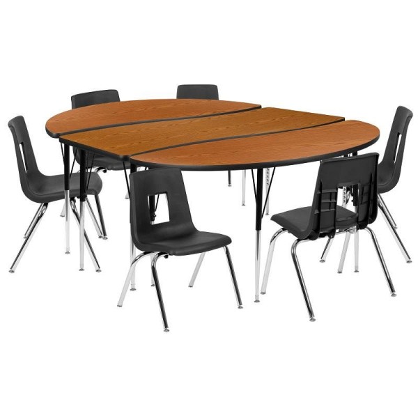 Flash Furniture Emmy 86" Oval Wave Flexible Laminate Activity Table Set with 16" Student Stack Chairs, Oak/Black, XU-GRP-16CH-A3060CON-60-OAK-T-A-GG