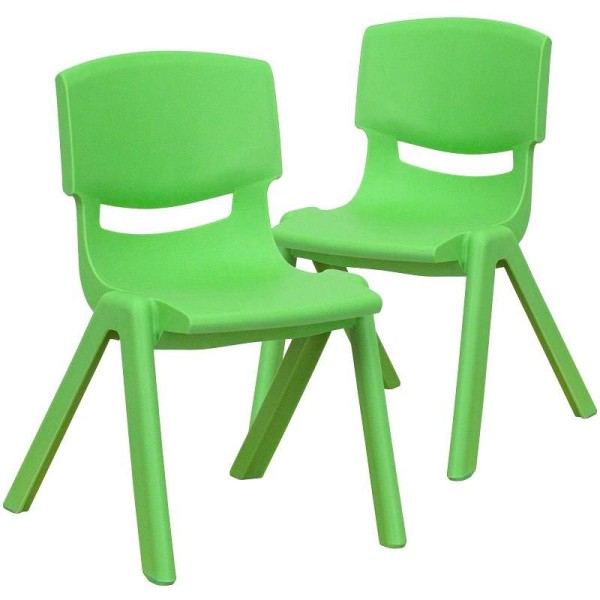 Flash Furniture Whitney 2 Pack Green Plastic Stackable School Chair with 12" Seat Height, 2-YU-YCX-001-GREEN-GG