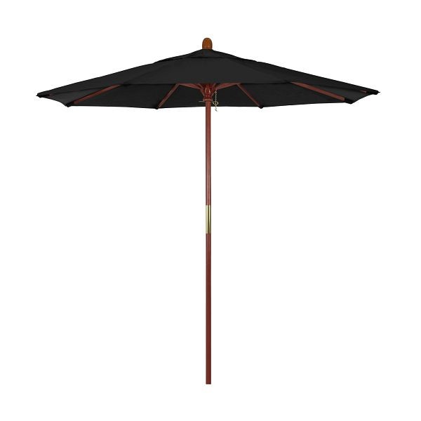 California Umbrella 7.5' Grove Series Patio Umbrella, Wood Pole, Hardwood Ribs Push Lift, Sunbrella 1A Black Fabric, MARE758-5408