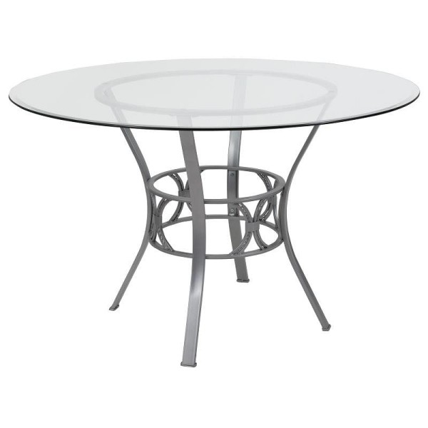 Flash Furniture Carlisle 48'' Round Glass Dining Table with Silver Metal Frame, XU-TBG-19-GG