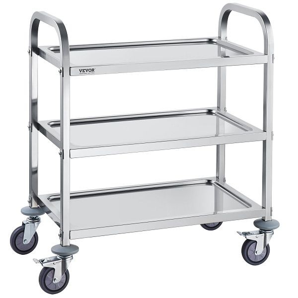 VEVOR Stainless Steel Cart, 3 Layers Lab Utility Cart 400 lbs Weight Capacity, SYSSTCFB20134R3PNV0