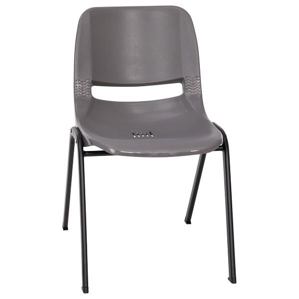 Flash Furniture HERCULES Series 661 lb. Capacity Gray Ergonomic Shell Stack Chair with Black Frame and 16'' Seat Height, RUT-16-PDR-GY-GG