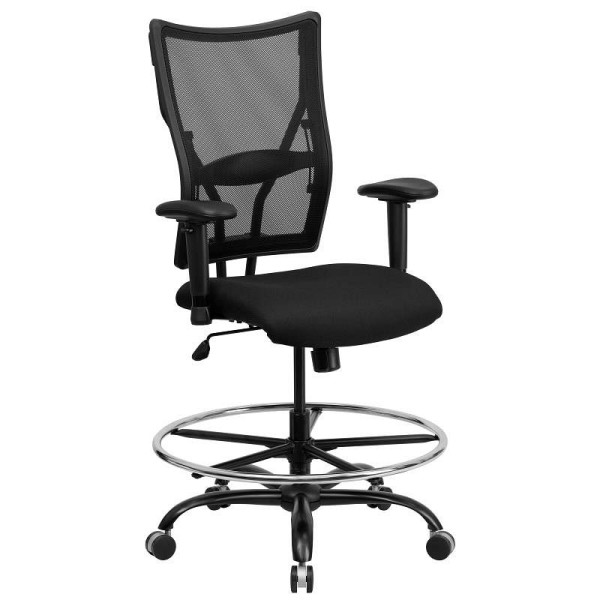 Flash Furniture HERCULES Series Big and Tall 400 lb. Rated Black Mesh Ergonomic Drafting Chair with Adjustable Arms, WL-5029SYG-AD-GG