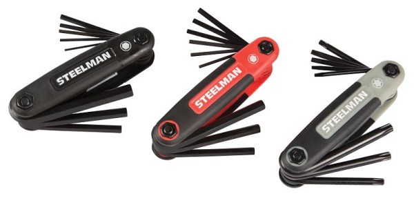 STEELMAN Folding Hex Key Set; Includes 9-Standard (SAE-Inch)/8-Metric (MM), and 8-Torx (T) Sizes, 3 Pieces, 41928