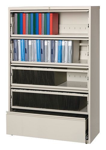 Hirsh 42" Wide Five-Drawer Lateral File Recede and Roll-Out - Putty, 17975