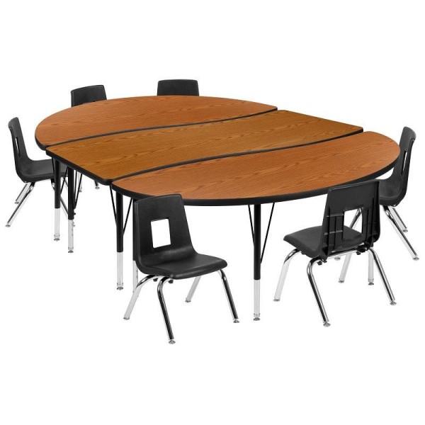 Flash Furniture Emmy 86" Oval Wave Flexible Laminate Activity Table Set with 12" Student Stack Chairs, Oak/Black, XU-GRP-12CH-A3060CON-60-OAK-T-P-GG