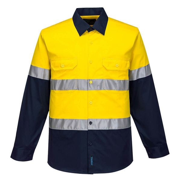 Portwest Iona Enhanced Cotton Shirt, Yellow/Navy, 4XL, F145YNR4XL