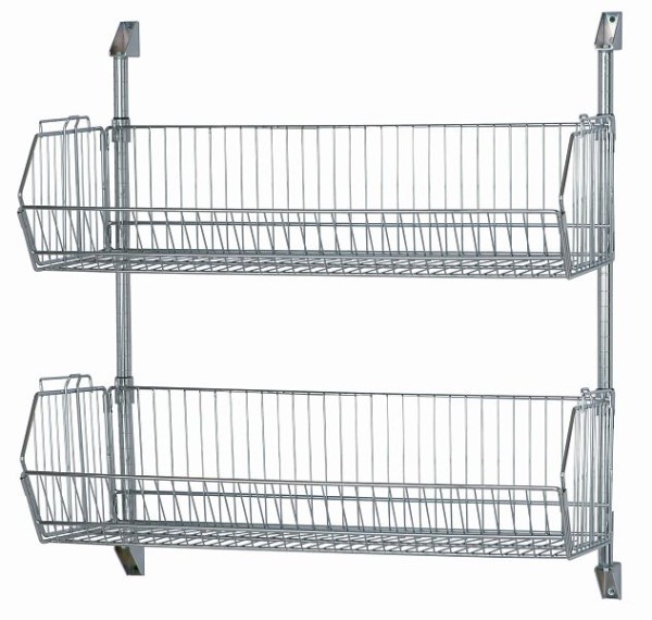 Quantum Storage Systems Cantilever Baskets Post Wall Mount, 36x14x34", 2 wire baskets 1436BC, 2 34" posts, 4 post walls mounts, chrome, CAN-34-1436BC-PWB