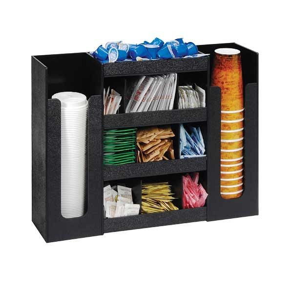 Dispense Rite Six section cup, lid and condiment organizer - Black Polystyrene, DLCO-5BT