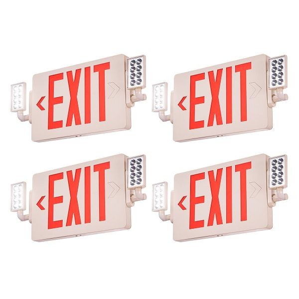 VEVOR LED Exit Sign with Emergency Lights, Two Heads Emergency Exit Light with Battery Backup, Pack of 4, FGDAQCK4PCS0O4AOKV6