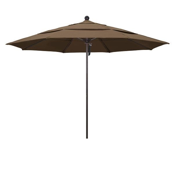 California Umbrella 11' Venture Series Patio Umbrella, Bronze Aluminum Pole, Pulley Lift, Sunbrella 1A Cocoa Fabric, ALTO118117-5425-DWV