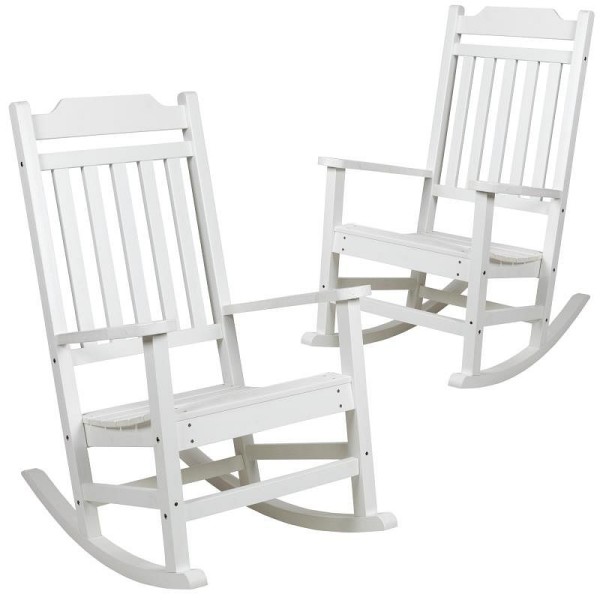 Flash Furniture Set of 2 Winston All-Weather Rocking Chair in White Faux Wood, 2-JJ-C14703-WH-GG
