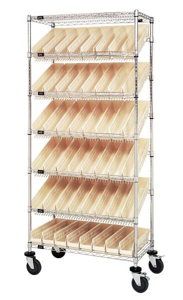Quantum Storage Systems Bin Systems Unit, mobile, includes (7) wire shelves, (48) ivory bins (QSB103) & (4) 5" casters, chrome finish, MWRS-7-103IV