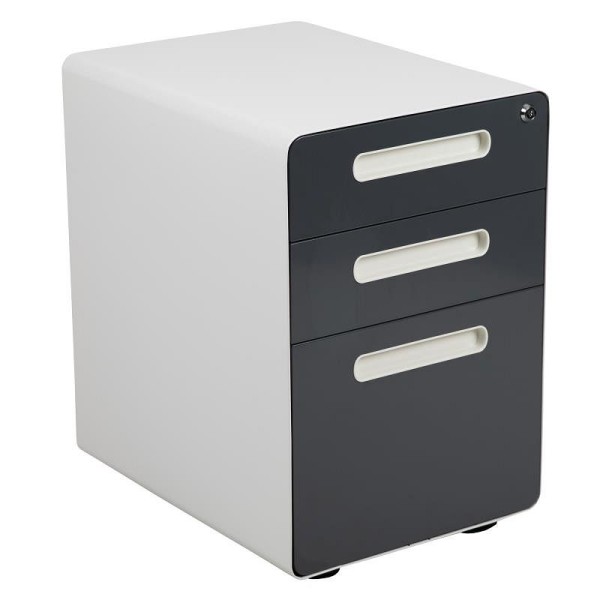 Flash Furniture Wren Ergonomic 3-Drawer Mobile Locking Filing Cabinet, Anti-Tilt Mechanism & Drawer, White with Charcoal Faceplate, HZ-AP535-02-DGY-WH-GG