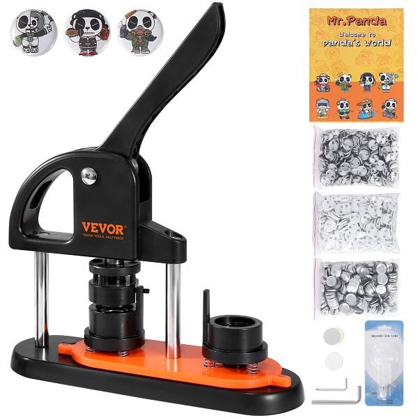 VEVOR Button Maker Machine, 0.98 inch/25mm Pin Maker with 500 Pieces Button Parts, SLKXZJ25MM500F0YVV0