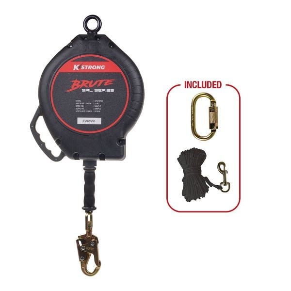 KStrong BRUTE 100 ft. Cable SRL with swivel snap hook. Includes installation carabiner and tagline (ANSI), UFS310100