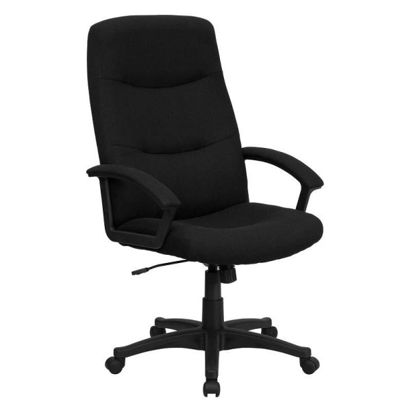 Flash Furniture Rochelle High Back Black Fabric Executive Swivel Office Chair with Two Line Horizontal Stitch Back and Arms, BT-134A-BK-GG