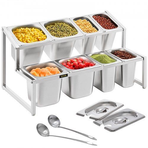 VEVOR Expandable Spice Rack Seasoning Organizer 2 Tiers with 8 Pans in 2 Sizes, DWJECZFXP8216T7SJV0
