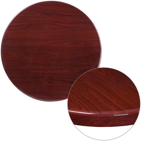 Flash Furniture Glenbrook 30'' Round High-Gloss Mahogany Resin Table Top with 2'' Thick Drop-Lip, TP-MAH-30RD-GG