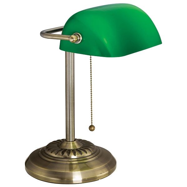 V-LIGHT 13.5 inch Antique Brass LED Bankers Lamp with Green Shade, 9B101AB
