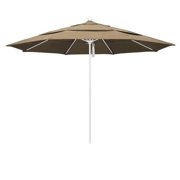 California Umbrella 11' Venture Series Patio Umbrella, Matted White Aluminum Pole, Pulley Lift, Sunbrella 1A Heather Beige Fabric, ALTO118170-5476-DWV