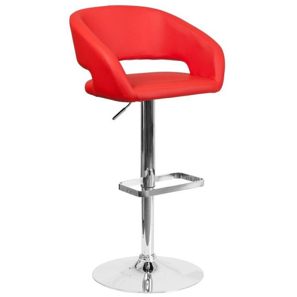Flash Furniture Erik Contemporary Red Vinyl Adjustable Height Barstool with Rounded Mid-Back and Chrome Base, CH-122070-RED-GG
