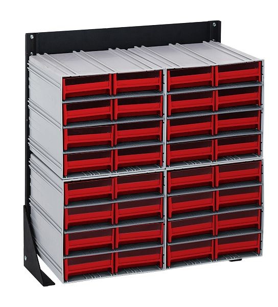 Quantum Storage Systems Interlocking Storage Cabinets Floor Stand, single sided, 12"D x 23-5/8"W x 28"H, includes (32) red drawers, QIC-124-83RD