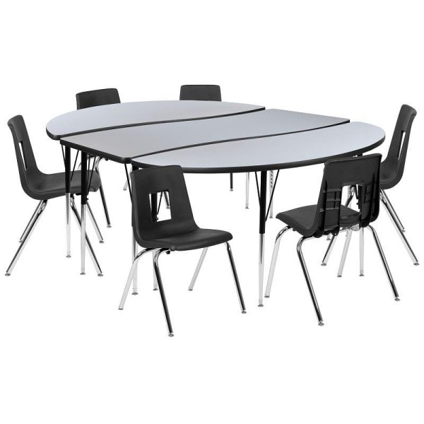 Flash Furniture Emmy 86" Oval Wave Flexible Laminate Activity Table Set with 18" Student Stack Chairs, Grey/Black, XU-GRP-18CH-A3060CON-60-GY-T-A-GG