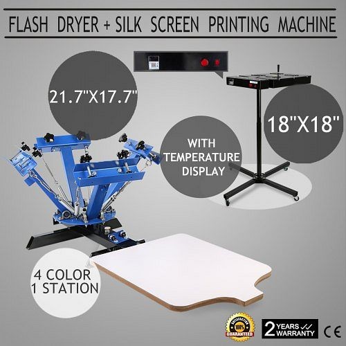 VEVOR 4 Color Screen Printing Press Kit Machine 1 Station Silk Screening Flash Dryer, 401SYJ+18X18WKSHGV1