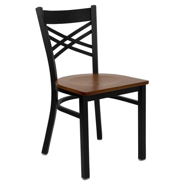 Flash Furniture HERCULES Series Black ''X'' Back Metal Restaurant Chair - Cherry Wood Seat, XU-6FOBXBK-CHYW-GG