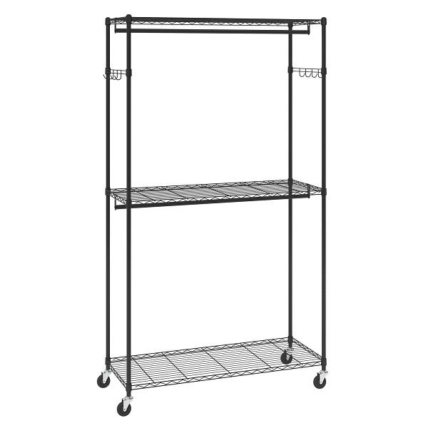 VEVOR Heavy Duty Clothes Rack, Rolling Clothing Garment Rack with 3 Storage Tiers, JYKCYJ3848123WVQNV0