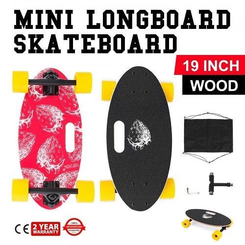 VEVOR 19" Mini Cruiser Skateboard Deck Complete Mini Longboard Retro Fast Street, Strawberry, CBMNCM00000000001V0