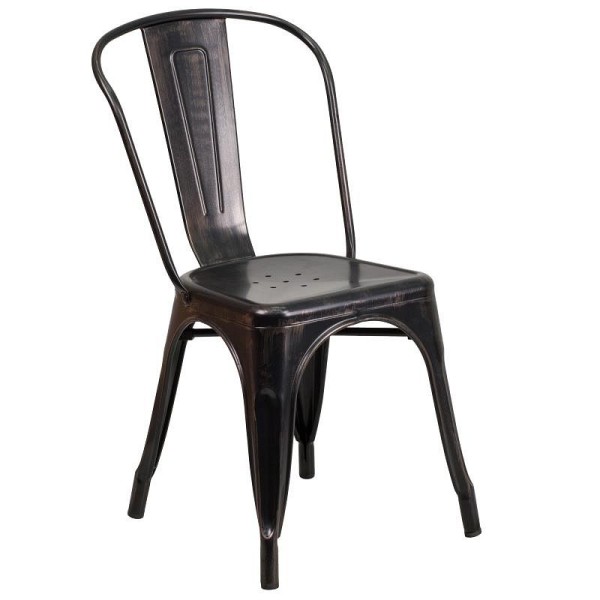 Flash Furniture Perry Commercial Grade Black-Antique Gold Metal Indoor-Outdoor Stackable Chair, CH-31230-BQ-GG