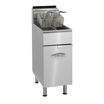 Imperial Fryer, gas, 25pounds capacity each, (2) half size pots, tube fired cast iron burners, IFS-2525