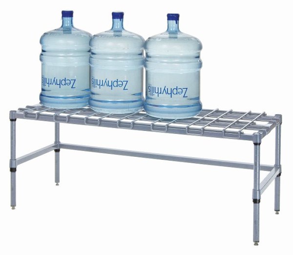 Quantum Storage Systems Dunnage Rack, wire, modular, 36x18x14", 1500 lb capacity, wire top mat, tubular 3-sided frame, 4 14" posts, gray epoxy, 183614DGY