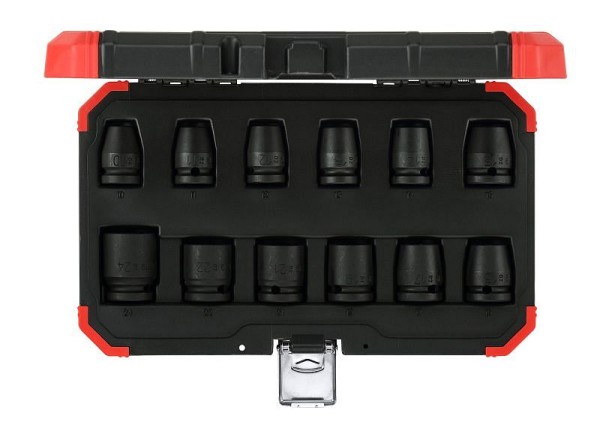 GEDORE red Impact wrench socket set, 12-piece set, 1/2", Hex socket, AF 10-24 mm, for carmotive, R63003012, 3300574