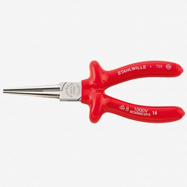 Stahlwille 6524 VDE round nose pliers, long, 160 mm - Dip-coated, ST65247160