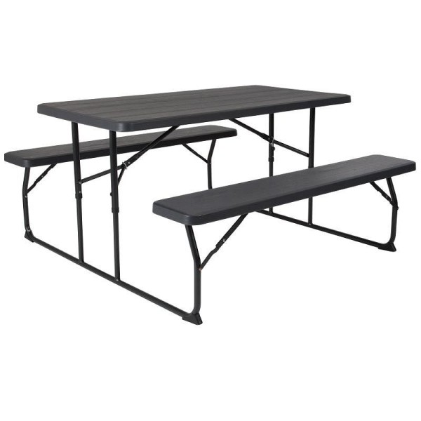 Flash Furniture Insta-Fold Charcoal Wood Grain Folding Picnic Table and Benches - 4.5 Foot Folding Table, RB-EBB-1470FD-GG