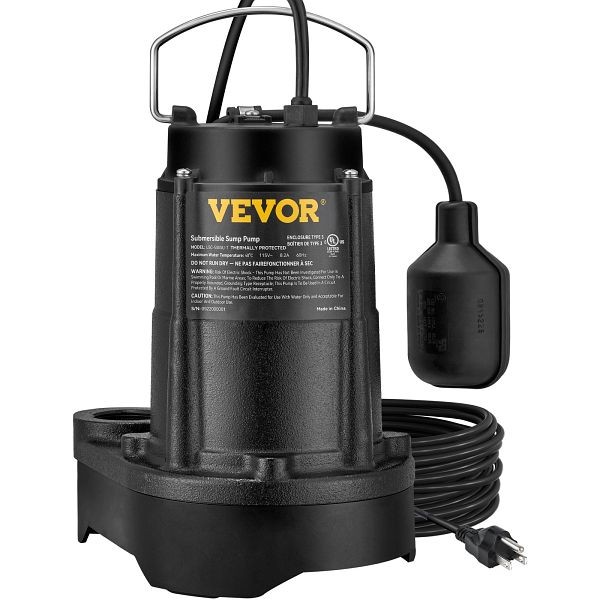 VEVOR Submersible Sump Pump Water Pump 1/2HP 3960GPH Cast Iron with Float Basement, WSBZT05HP110V0T0WV1