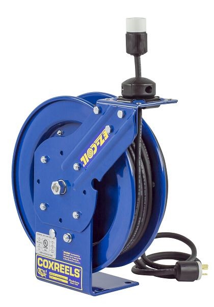 Coxreels Safety Series Spring Rewind Power Cord Reel: Single Industrial Receptacle, 50' cord, 12 AWG, EZ-PC Series, EZ-PC13-5012-A