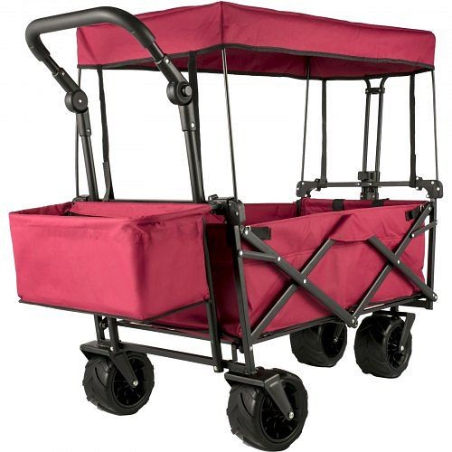 VEVOR Folding Wagon Cart, Collapsible Folding Garden Cart with Shade Beach Utility, Red, DZDPTC-RDHSKU0001V0