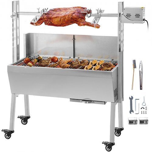 VEVOR 25W Stainless Steel Rotisserie Grill with Back Cover Guard, 37" BBQ Small Pig Lamb Roaster, Max Capacity 88 Lbs, LQ-BBQ5AKYL60KG01V1