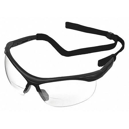 ERB Safety Safety Glasses, Black Frame, Clear, Bifocal, 1.0, Polycarbonate Lens, Scratch-Resistant, 12 Pieces, 16870