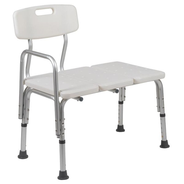 Flash Furniture HERCULES Series 300 Lb. Capacity Adjustable White Bath and Shower Transfer Bench with Back and Side Arm, DC-HY3510L-WH-GG