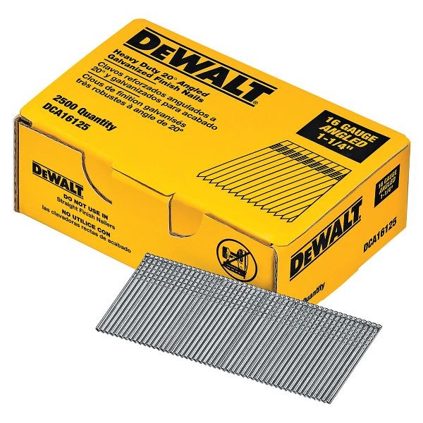 DeWalt 1-1/4" 20 Degree 16 Gauge Finish Nails 2.5 M, DCA16125