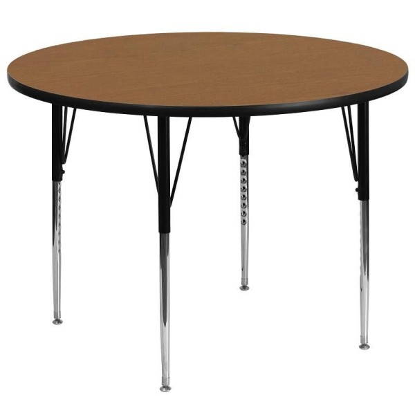 Flash Furniture Wren 60'' Round Oak Thermal Laminate Activity Table - Standard Height Adjustable Legs, XU-A60-RND-OAK-T-A-GG