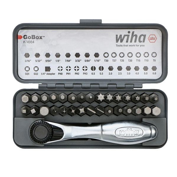 WIHA Tools 32 Piece Gobox Standard Bit Set With Mini Ratchet, 74984