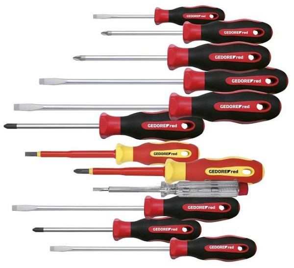 GEDORE red 12-pc. Screwdriver set, Screwdriver set (VDE) slotted/cruciform, Phase tester, Tool, R38002012, 3301273