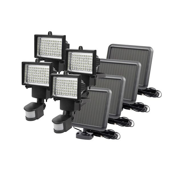 Nature Power 60 Integrated LED Black Outdoor Solar Powered Motion Activated Security Flood Light (4-Pack), 22054