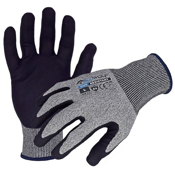 BLUWOLF 18-G Gray Seamless ANSI A4 Cut Resistant Glove with Black Ultra-Thin Micro-Foam Nitrile/Poly Coating, Size: S, Quantity: 12 Pair, BW4040-S